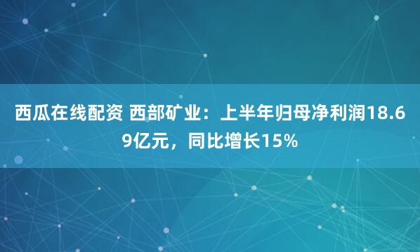 西瓜在线配资 西部矿业：上半年归母净利润18.69亿元，同比增长15%