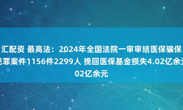 汇配资 最高法：2024年全国法院一审审结医保骗保犯罪案件1156件2299人 挽回医保基金损失4.02亿余元