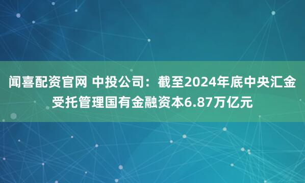 闻喜配资官网 中投公司：截至2024年底中央汇金受托管理国有金融资本6.87万亿元